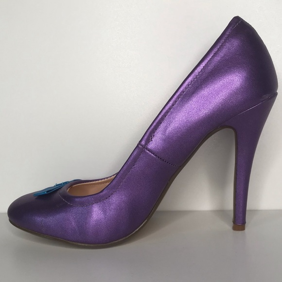 Shimmer Purple Heels 7.5 / 8 Blue Bow New in Box Modcloth Stiletto Amethyst - Picture 9 of 13